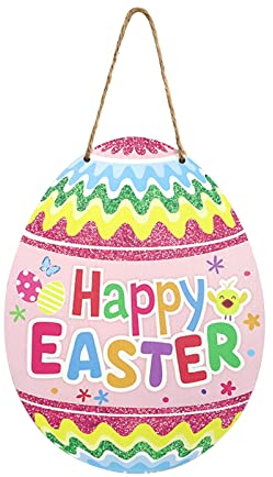 Osterdeko Dekoschild Türschild Holzschmuck Osterei, Hase Holz, zum Aufhängen, Frühling, Ostern Dekoration Frohe Ostern Willkommensschild Frühling Haustür Deko Anhänger für Drinnen (B, One Size)
