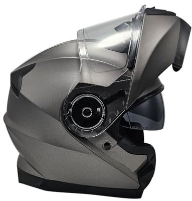 Casco Moto Modulare BHR 836 FLIP-UP, Casco Moto Apribile Omologato ECE 22.06 Con Schermo Parasole, Doppia Visiera Antigraffio e Sgancio Micrometrico, Utilizzo Touring e Cittadino, Titanio Opaco XXL