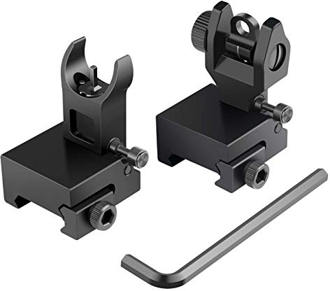 Feyachi S09 Flip Up Visiere Klappbare vordere und hintere Eisenseiten BUIS Visiere, Backup-Visierset Airsoft-Zubehör für Picatinny-Schiene auf