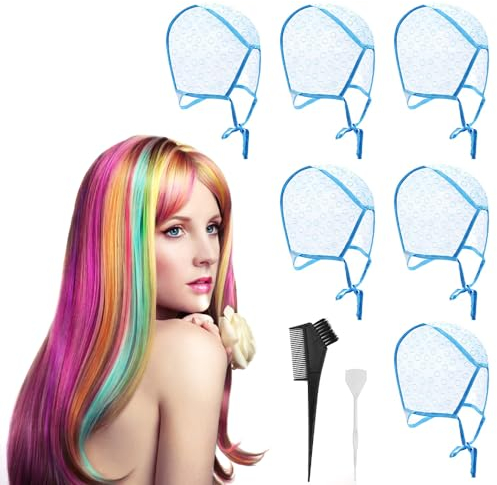 BUENTYA Set di 6 Cuffia Meches Professionale Forata Strumenti per la Colorazione dei Capelli Cuffia per Evidenziare la Colorazione dei Capelli, con 1 Gancio in Plastica e 1 Spazzola