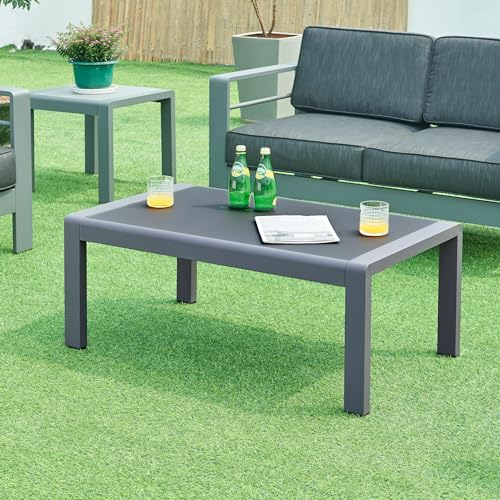 casa.pro Table Basse de Jardin avec Plateau Rectangulaire Amovible en Verre Trempé Table d'Appoint pour Extérieur Terrasse Balcon Aluminium 100 x 60 x 40 cm Anthracite