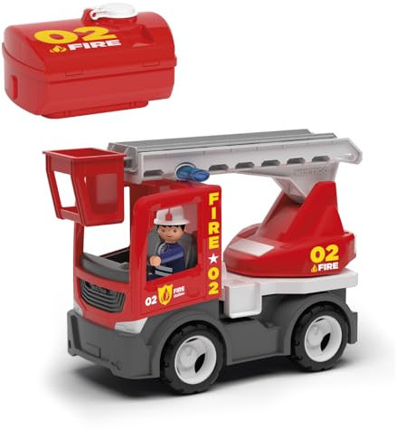 MultiGO Fire 2+1 Set Sandkasten Spielzeug für Kinder ab 3 Jahre - Feuerwehrmann mit Auto - Feuerwehr Sandspielzeug für Outdoor Spiele - Feuerwehrauto für den Garten