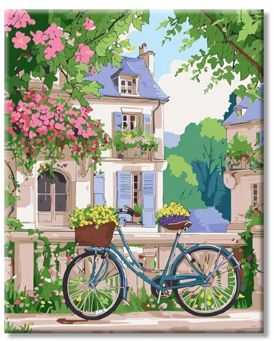 Erwachsene Malen Nach Zahlen 40x50cm, Paint by Numbers Landschaft Blumen Knitterfreie Leinwand Bilder, mit Pinsels und Acrylfarbe kit, DIY Handgemalt Ölgemälde für Geschenke und Wandbilder Wohnzimmer