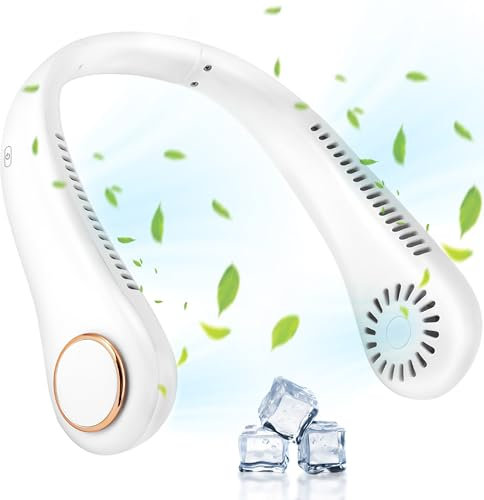 ASAB Portable Neck Fan USB Rechargeable 2600mAh Battery 3 Speeds Quiet Operation 360° Twist with Anti Slip Neck Fan for Men and Women Cooling Personal Fan Bladeless Neck Fan for Home Office Travel Use