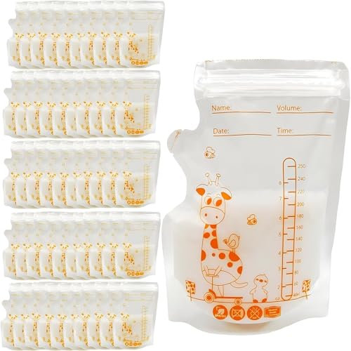 50 Pcs Breast Milk Storage Bag, Breast Milk Storage, 250ml Disposable Milk Storage Bags, Breast Milk Bags, Milk Storage Bags Breastfeeding, Breastfeeding, No-Leak Milk Freezer Storage Pouches