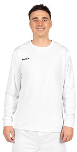 FORZA Men’s Long Sleeve Football Shirt – Breathable Quick-Dry Fabric, Available in Sizes XS to XXL and Multiple Colours, Ideal for Training & Match Play (UK, Alpha, M, Regular, Regular, White)