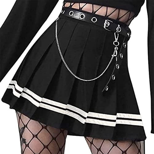 Punk Kreuz Druck Dunkel Mini Röcke Kette Gürtel Schwarz Uniform Faltenrock