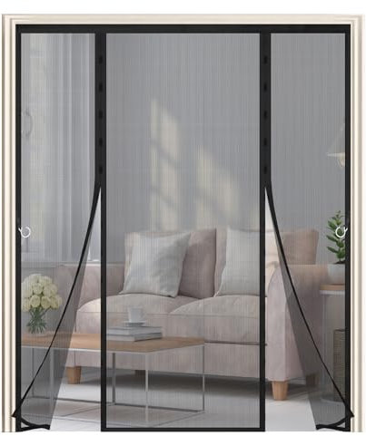 Zanzariera Magnetica Porta,Doppia Apertura Laterale,Tenda Zanzariera Porta Finestra 200x250cm,Tenda Calamita Zanzariere,Si Chiude da Sola,Ideale per Porte da Balcone,Cantine,Terrazze,Nero