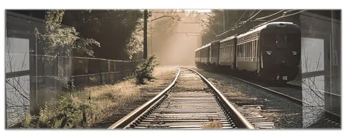 timalo Küchenbild aus Acrylglas modernes Wandbild Glasbild Deko Küche XXL Acryl-Bild wie Glas | 140x50cm Retro Landschaft Eisenbahn