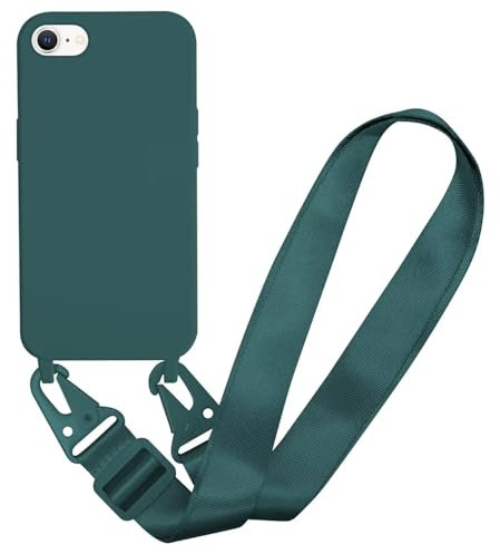 MBSLFY Case Compatible with iPhone 6/6S/7/8/iPhone SE 2022/SE 2020, Liquid Silicone Protective Phone Case with Strap Adjustable Neck Cord Necklace Soft Cover for iPhone 6/6S/7/8, Dark green