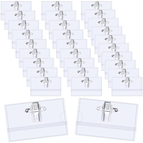 LAJUP 30 Piezas Porta Identificacion, 90 X 56 Mm Transparente Plástico Tarjeta Identificación Con Pinza Identificadores Personales Chapa Identificativa Trabajo Para Oficina Escuela Viaje