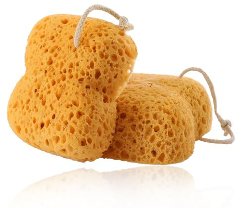 Lot de 2 éponges de bain naturelles pour homme et femme, éponge exfoliante pour le corps et le corps, mousse dense pour un nettoyage doux et profond, ultra douce pour les peaux sèches sensibles, spa
