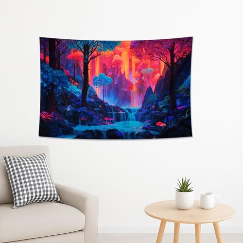 Vibrant Waterfall Tapestry, Colorful Forest and Stream Wall Hanging, Nature Decor for Bedroom, Living Room, Dorm, Aesthetic Tapestries for All Seasons 30x40 Inch