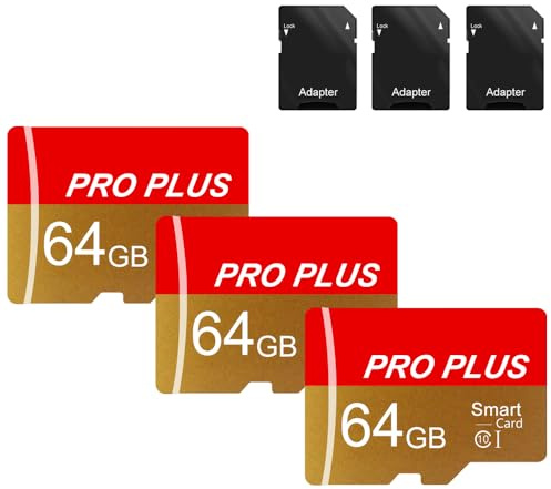Lot de 3 cartes mémoire 64 Go avec adaptateur, carte mémoire haute vitesse, UHS-I C10 A1 pour tablette/téléphone portable/appareil photo/audio de voiture/console de jeu (TF162 64 Go - Lot de 3)