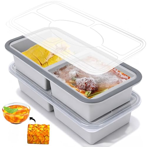 Niuny Gefrierbehälter Suppen Einfrieren Behälter Große Eiswürfelform 2Stk Silikon Eiswürfelform Mit Deckel Gefrierdosen 500ml Eiswürfelbehälter Silikon Gefrierform für Suppe Brühe Sauce Eiswürfel