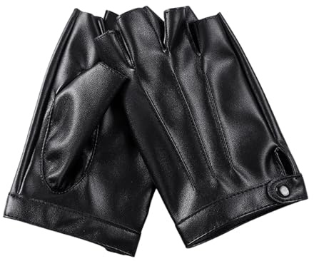 RSYHVG Lederhandschuhe Fingerlose, rutschfeste PU Leder Halbfinger Handschuhe, Schwarz Punk Handschuhe Ohne Finger für Herren Damen Fahren Motorrad Autohandschuhe