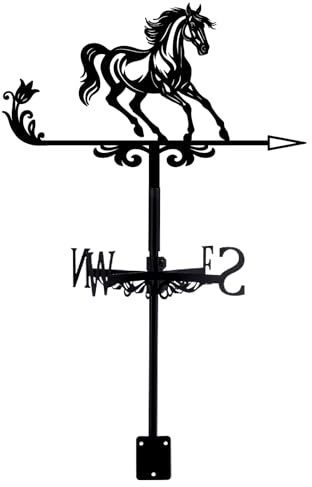 PRESSINART Veleta de Metal con Diseño de Caballo Negro Indicador de Dirección del Viento Decorativo de Hierro para Graneros Techos Jardines Y Decoración del Hogar - 9.9 x 14 Pulgadas