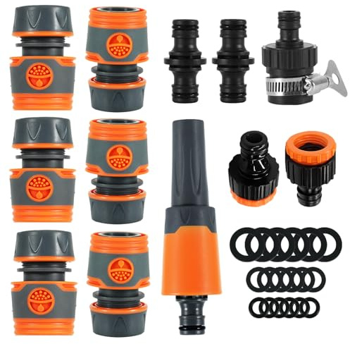 Garden Hose Pipe Connectors and Fittings Set, 12 Pcs Outside Garden Hose Connector, Nozzle, Mixer Tap, Hosepipe Connectors to Outside Tap Connectors Adapter for Taps 3/4 and 1/2 inch