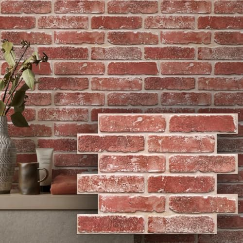 COMSTICKC 3D Wandpaneele Selbstklebend Ziegeloptik Rot, 10 Stück 30 X 40 CM, Wandverkleidung Steinoptik PVC Wandaufkleber 3D Ziegel Tapete Selbstklebende, für Wohnzimmer,Schlafzimmer Innendekoration