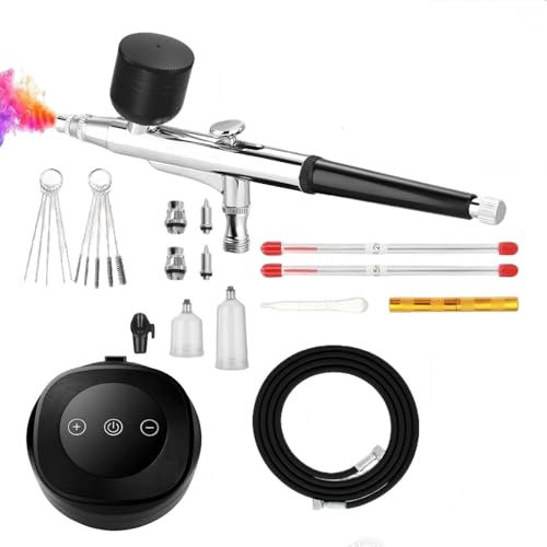 Airbrush Set mit Kompressor, Dual Action Airbrush Set mit 3 Druckstufen & 0,3/0,3/0,5mm Düse, Air Brush Pistole Set für Modellbau Make Up Kunst Kuchendekoration Tattoo Färbung