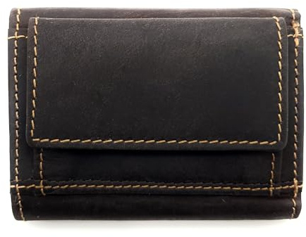 Lemasi Geldbörse aus Hunterleder – Handgefertigt, Vintage-Look, kompakt (100 x 70 x 25 mm), mit RFID-Schutz, Münzfach & Einkaufswagenchip – Slim Wallet für Herren & Damen (Dunkelbraun)