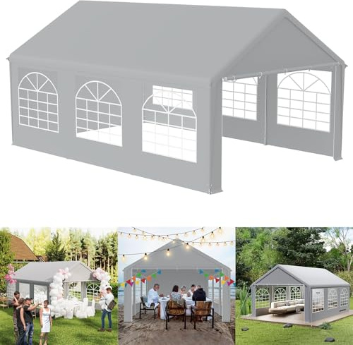 LARS360 Pavillon 4x6 m Partyzelt Festzelt mit Seitenwänden Grau | Wasserdicht, Winterfest, UV-beständig, mit Fenstern, Erdnägeln und Abspannseilen, Für Gartenfest, Hochzeit, Camping