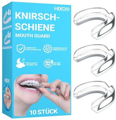 10x Knirscherschiene für die Nacht – Set mit 2 Größen (4x Groß & 6x Klein) inkl. Aufbewahrungsbox – Anpassbare Aufbissschiene gegen Zähneknirschen, Knirschschiene BPA-frei