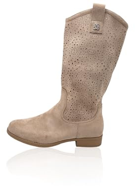 Nowaland Damen Stiefel mit dekorativem Lochmuster, weichem Obermaterial & stabilem Blockabsatz – sommerliche Optik für Jeans, Kleider & vielseitige Looks
