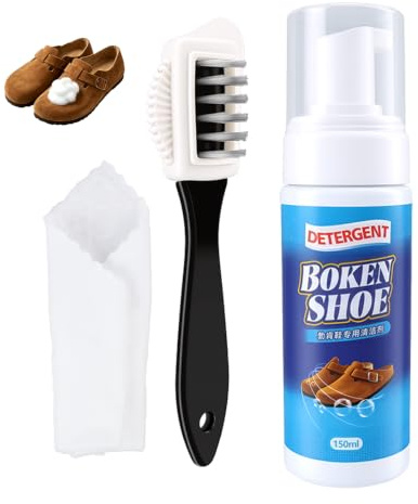 Sylalxeba Nettoyant pour Chaussures Daim avec Brosse - Kit de Nettoyage pour Baskets Blanches, Nubuck, Tricot - Nettoie les Taches sur Bottes et Sneakers (150 ml)