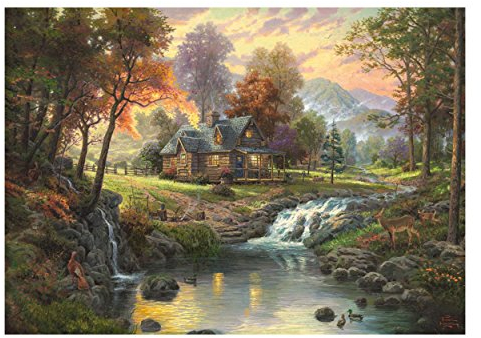 Schmidt Spiele 58445 - Thomas Kinkade, Holzhaus am Bach, 1.000 Teile