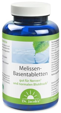 Dr. Jacob’s Melissen-Basentabletten Dose 250 g I gut für Nerven und normalen Blutdruck* I mit Melissenextrakt, Magnesium, Kalium, Zink, Citraten und 10 Vitaminen I 50 Portionen