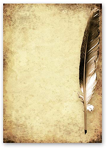 100 Blatt Briefpapier Hintergrund FEDER AUF ALTEM PAPIER - DIN A5 Format - Paper-Media