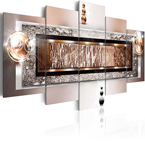B&D XXL - Quadro Astratto 200x100 cm 5 Pezzi - Stampa su Tela Canvas in TNT Tessuta - Quadri Componibili Moderni Soggiorno Grandi - Murale Arte Decorazioni da Parete Decori - marrone grigio