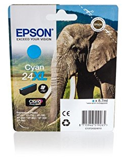 Original Tinte passend für Epson Expression Photo XP-760 Epson 24, 24XL, T24324010 C13T24324010 T243240 - Premium Drucker-Patrone - Cyan - 8,7 ml