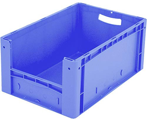 BITO 43-14990 Eurostapelbehälter XL mit stirnseitiger Sicht Entnahmeöffnung, 600 mm x 400 mm x 270 mm, 15 kg Inhaltsbelastung, Blau