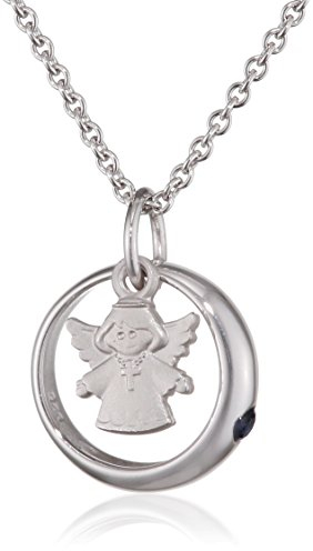 XAANA Jungen-Taufkette Taufring mit synth. Safir und einem kleinen Engel-Einhänger aus 925er Sterlingsilber AMZ0384