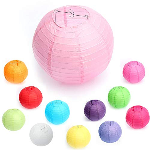 Meisax 10 Stücke Papier Laterne Lampions 10 (25 cm), rund Lampenschirm Dekoration Papierlaterne für Hochzeit Freier Geburtstag Party Garten (Rosa)