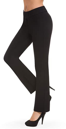 Bamans Pantalon Femme Taille Haute, Push Up Stretch élégant élastique Bootcut Droit Jambe Long Pantalon pour Bureau, Casual, Yoga (Noir,Large)