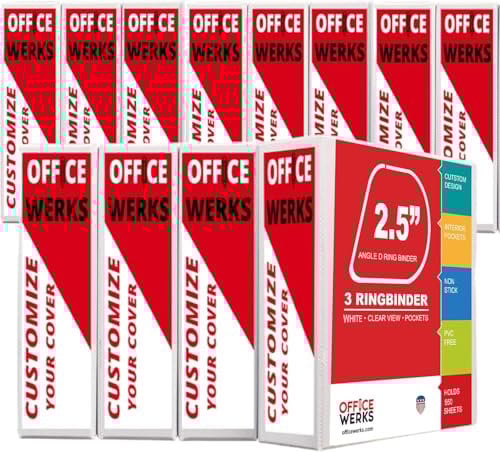 Office Werks 3-Ringbuch, professioneller D-Ringbuch, 6,3 cm, 12 Präsentationsmappen für Standardseiten 8,5 x 11 mit Taschen, kristallklarer Sicht, weißer Ordner (12 Stück)