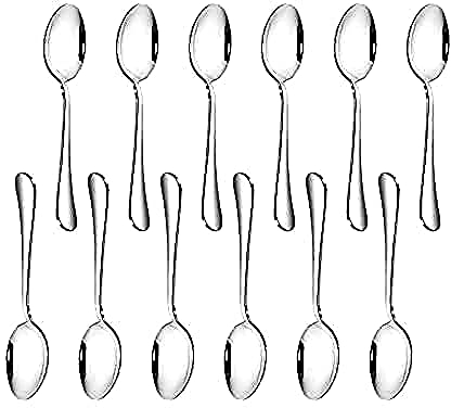 Tea Spoons Set of 12 Stainless Steel 5.12x0.98in Small Coffee Spoons Set Mini Oval Dessert Spoon Ideal for Black Tea Soup Hot Chocolate Coco Drinking Ice Cream Sundae Appetizer(#5)