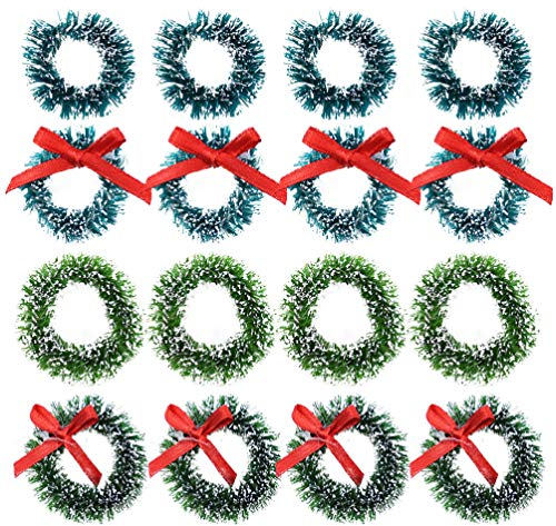 Amosfun 16 Stück 2.5CM 3CM Mini Weihnachtskranz Miniatur Kranz mit Schleife Dekokranz Adventskranz Weihnachtsschmuck Weihnachtsbaum Anhänger Puppenhaus Dekoration Ornament Weihnachtsdeko