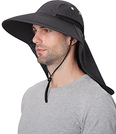 Sombreros para el Sol Hombre, Gorra Transpirable ala Ancha protección UV Protege Cuello Cara, Sombrero Jardin Hombre Adecuado para Trekking (Gris Oscuro)