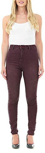 M17 Women Ladies High Waisted Denim Jeans Skinny Fit Casual Cotton Trousers Pants with Pockets (24, Berry)