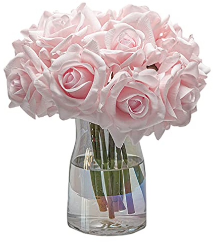 DUYONE Künstliche Rosen, einzelner Stiel, 10 Stück, künstliche Seidenblumen, Blumenstrauß, fühlt Sich echt an, für Zuhause, Party, Hochzeitsdekoration (Hellrosa)