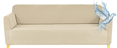 Poligino Sofabezug 3 Sitzer Wasserdicht, Sofahusse Elastisch Universal, Sofa Cover Stretch 3 Sitzer (180-220 cm) Beige