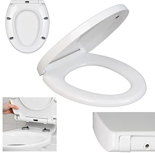 Quick Release Toilet Seat - with Soft Close Mechanism & Removable Hinges for Easy Cleaning - Universal Bathroom Bowl Seating, White