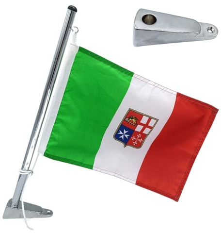 Glac Store® Barre porte-drapeau en acier inoxydable 35 cm avec support pour bateaux bateau yacht drapeau italien inclus