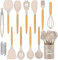 DLD Juego de utensilios de cocina, 22 piezas de espátula de cocina premium con soporte, antiadherente, resistente al calor, mango de madera natural (caqui)