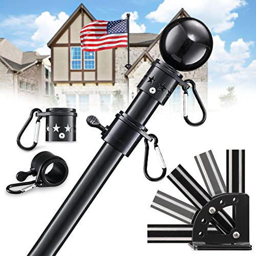 House Flag Pole Kit - 5ft Heavy Duty Metal Flag Pole Holder for Outside House,Tangle Free 3x5 Flagpole with Multi-Position Mounting Bracket for Porch,Outdoor