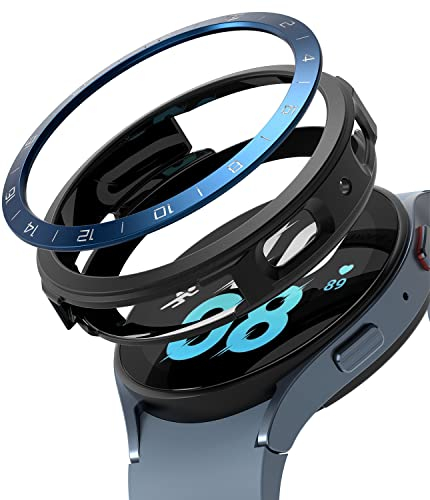 Ringke [Air Sports + Bezel Styling] Kompatibel mit Samsung Galaxy Watch 5 Hülle [44mm] Flexible Stoßfestes TPU Schutzhülle mit Aluminium Lünettenring - Schwarz/Blau